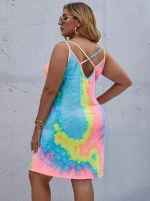 SHEIN LUNE Đầm Plus Size Hội Chữ thập Cà vạt nhuộm Giải trí - Nhiều màu - Xem 2