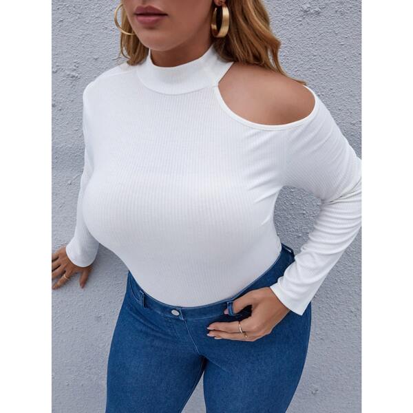 

Plus Cut Out Stand Collar Tee, White