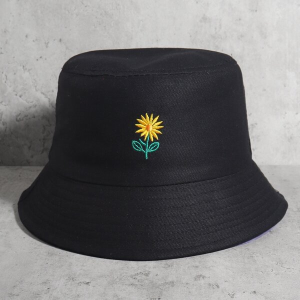 

Floral Embroidery Bucket Hat, Black