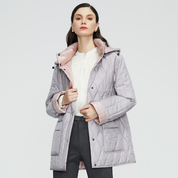 

Padded Button Front Hooded Winter Coat, Mauve purple