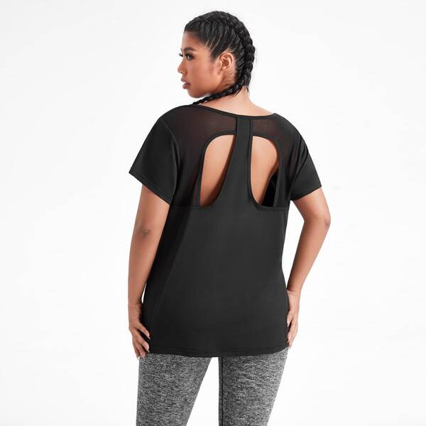 

Plus Cut Out Back Sports Top, Black
