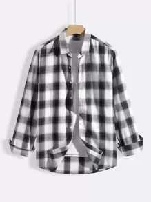 Manfinity Men Plaid Shirt Without Tee - Black and White - View 1