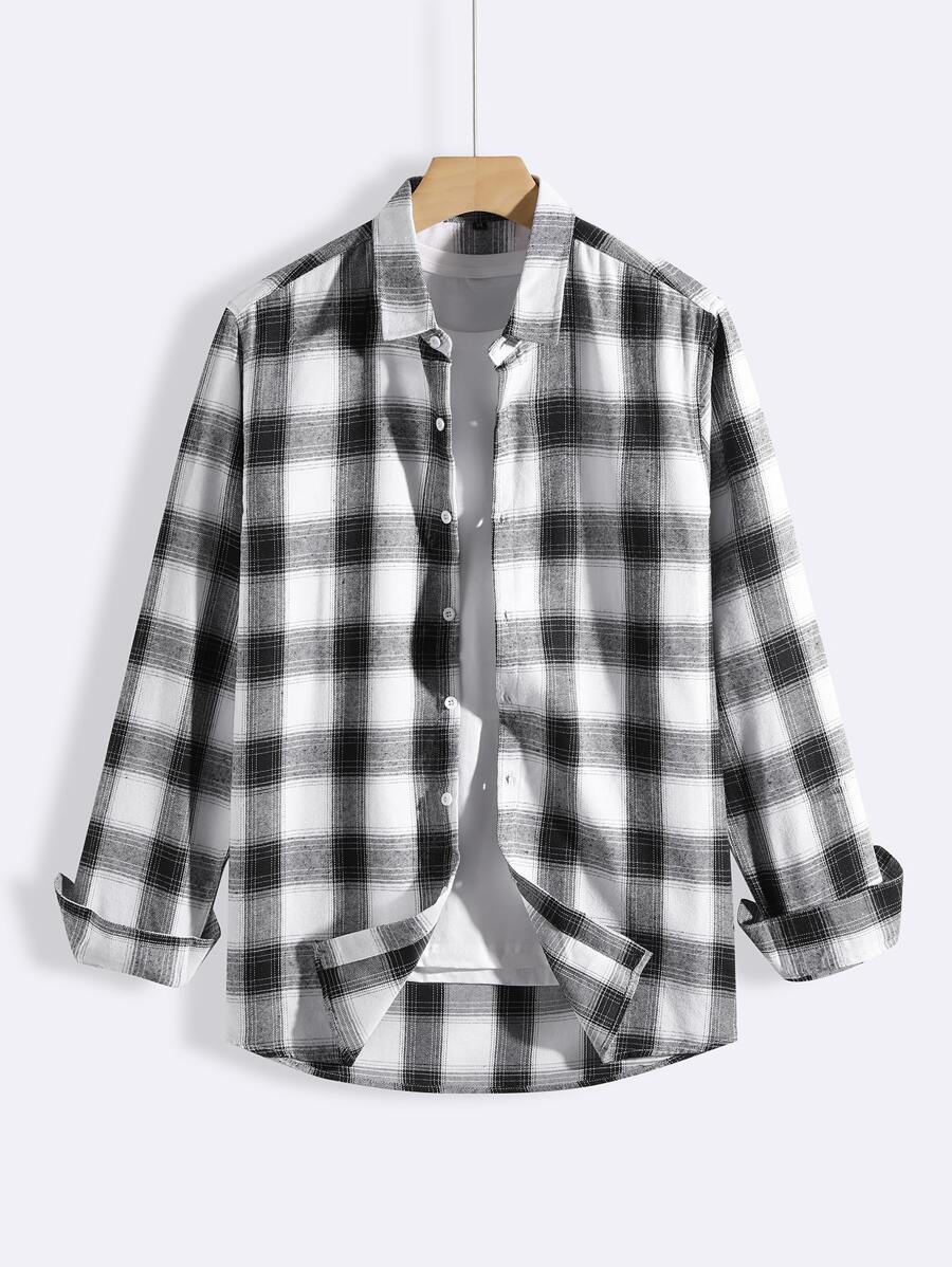 Manfinity Men Plaid Shirt Without Tee - Black and White - View 1
