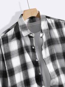 Manfinity Men Plaid Shirt Without Tee - Black and White - View 3