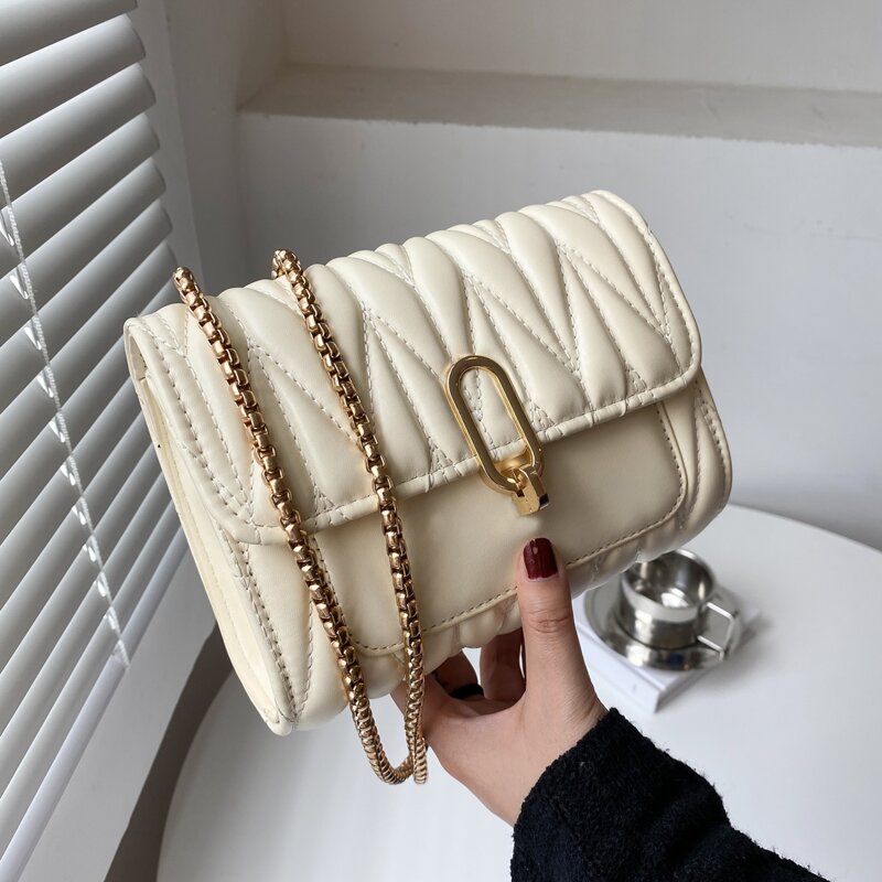 

Quilted Flap Chain Bag, Beige