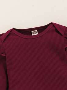 Baby Ruffle Trim 1 Bodysuit & Floral 1 Pants & 1 Headband - Red and White - View 5