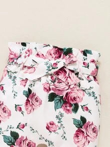 Baby Ruffle Trim 1 Bodysuit & Floral 1 Pants & 1 Headband - Red and White - View 6