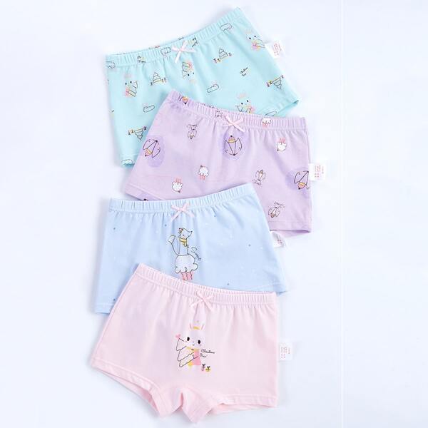 

Girls 4pcs Cartoon Graphic Knot Front Shortie Brief, Multicolor