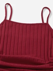 SHEIN EZwear 抽繩側羅紋針織連衣裙 - 酒紅色 - 查看 5