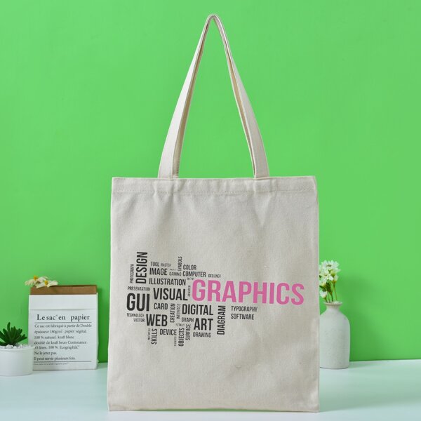

Letter Graphic Shoulder Tote Bag, Beige