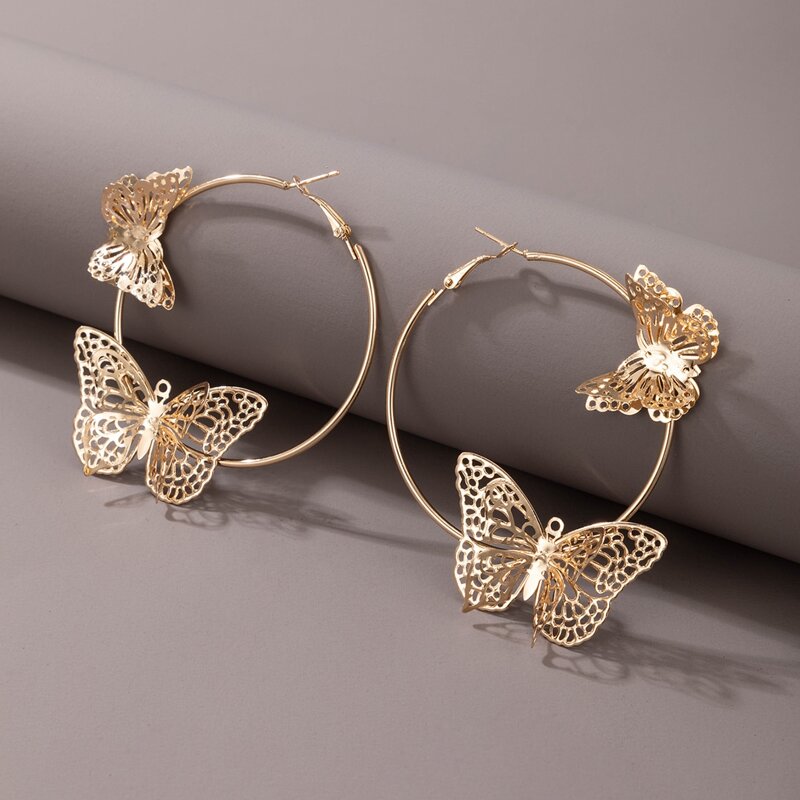 

1pair Butterfly Hoop Earrings, Gold