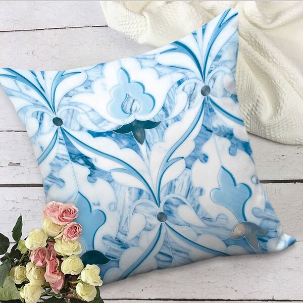 

Graphic Print Cushion Cover Without Filler, Blue and white