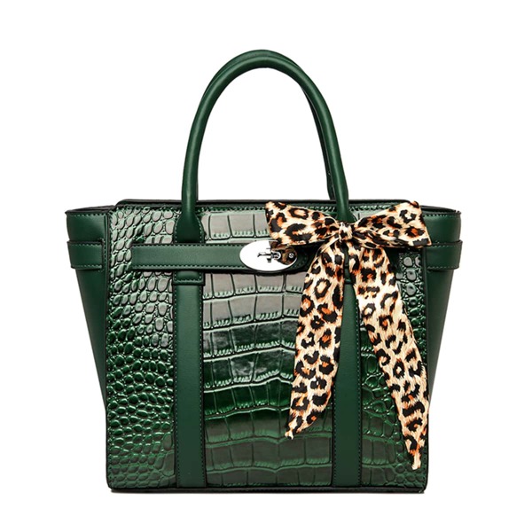 

Croc Embossed Bow Decor Tote Bag, Green