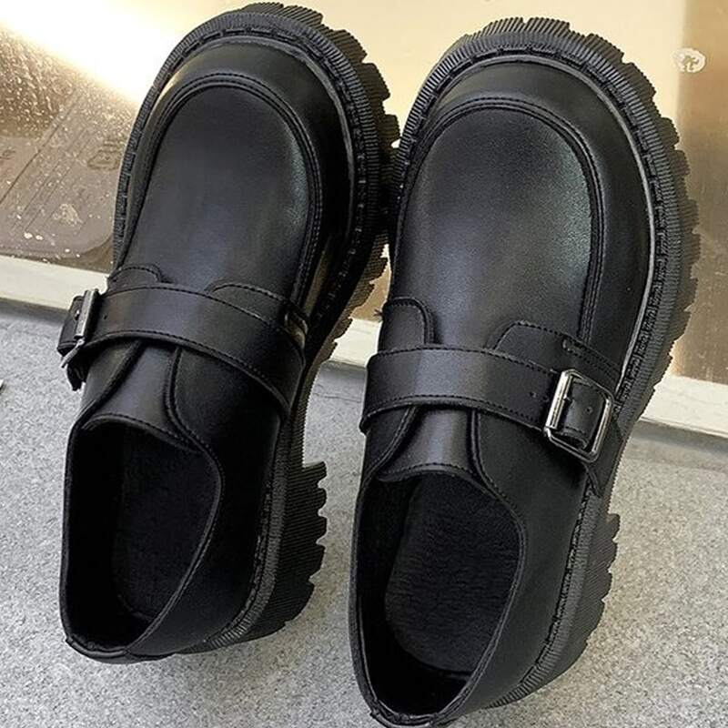 

Buckle Decor Lug Sole Flatform Shoes, Black