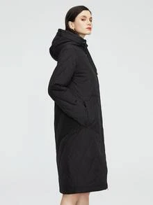 Zip Up Drawstring Hooded Padded Coat - Black - View 3