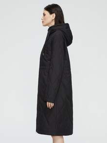 Zip Up Drawstring Hooded Padded Coat - Black - View 4