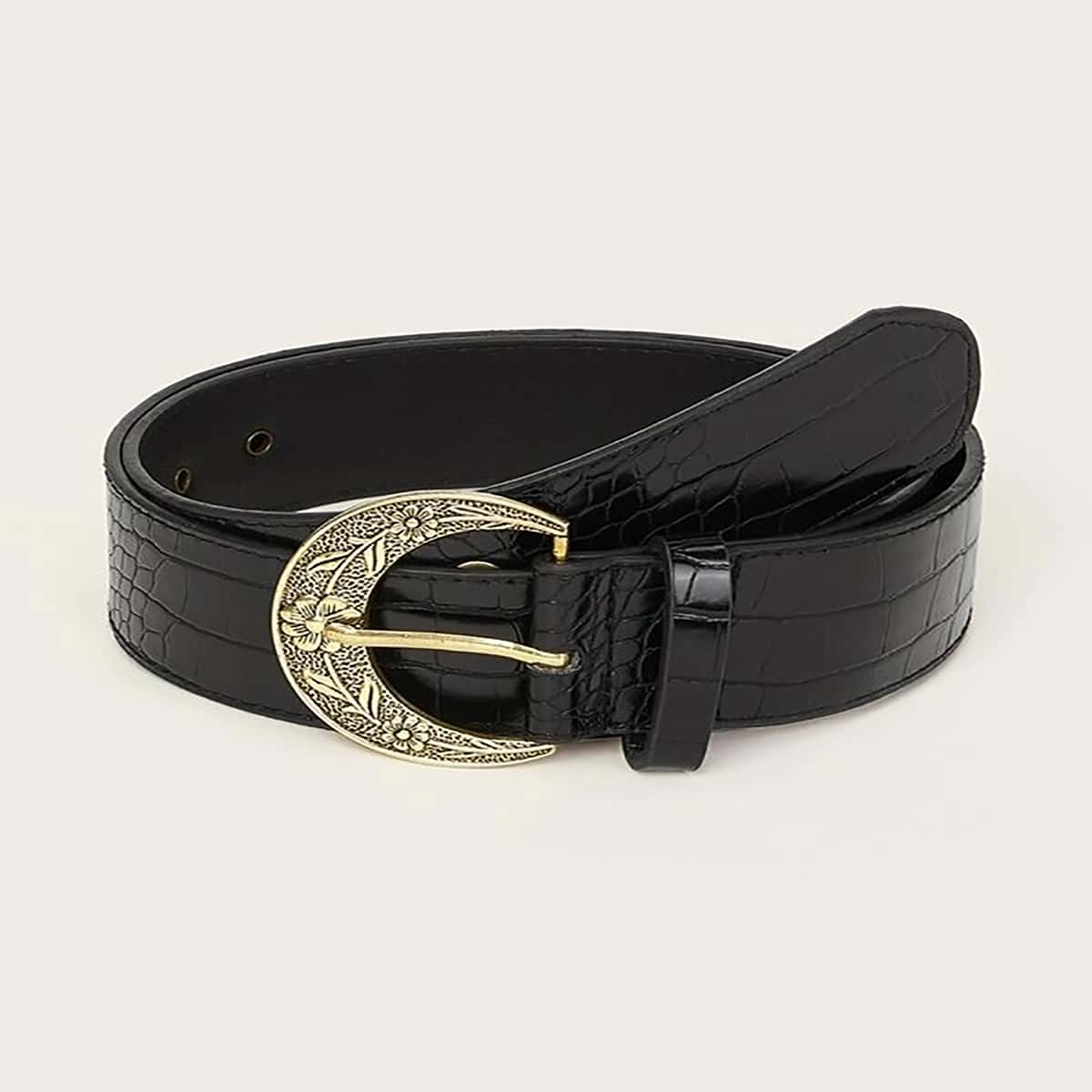 

Croc Embossed Buckle Belt, Black