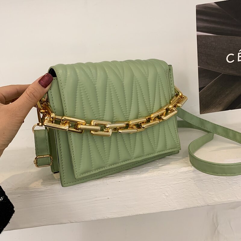

Quilted Chain Handle Satchel Bag, Green
