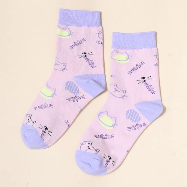 

Cartoon Graphic Crew Socks, Dusty pink