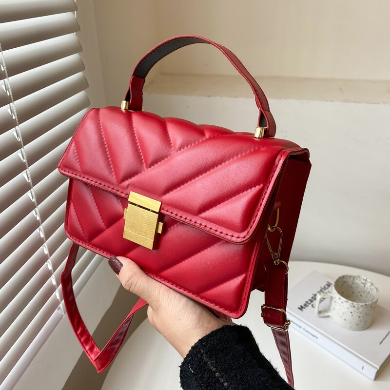 

Quilted Satchel Bag, Red