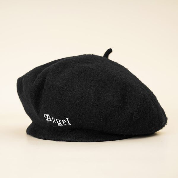 

Letter Embroidery Beret Cap, Black