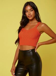 SHEIN Unity Knit ngọn màu trơn Giải trí - Màu Cam cháy - Xem 1