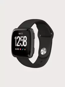 Correa de reloj de silicona compatible con Fitbit Versa - Negro - Ver 1
