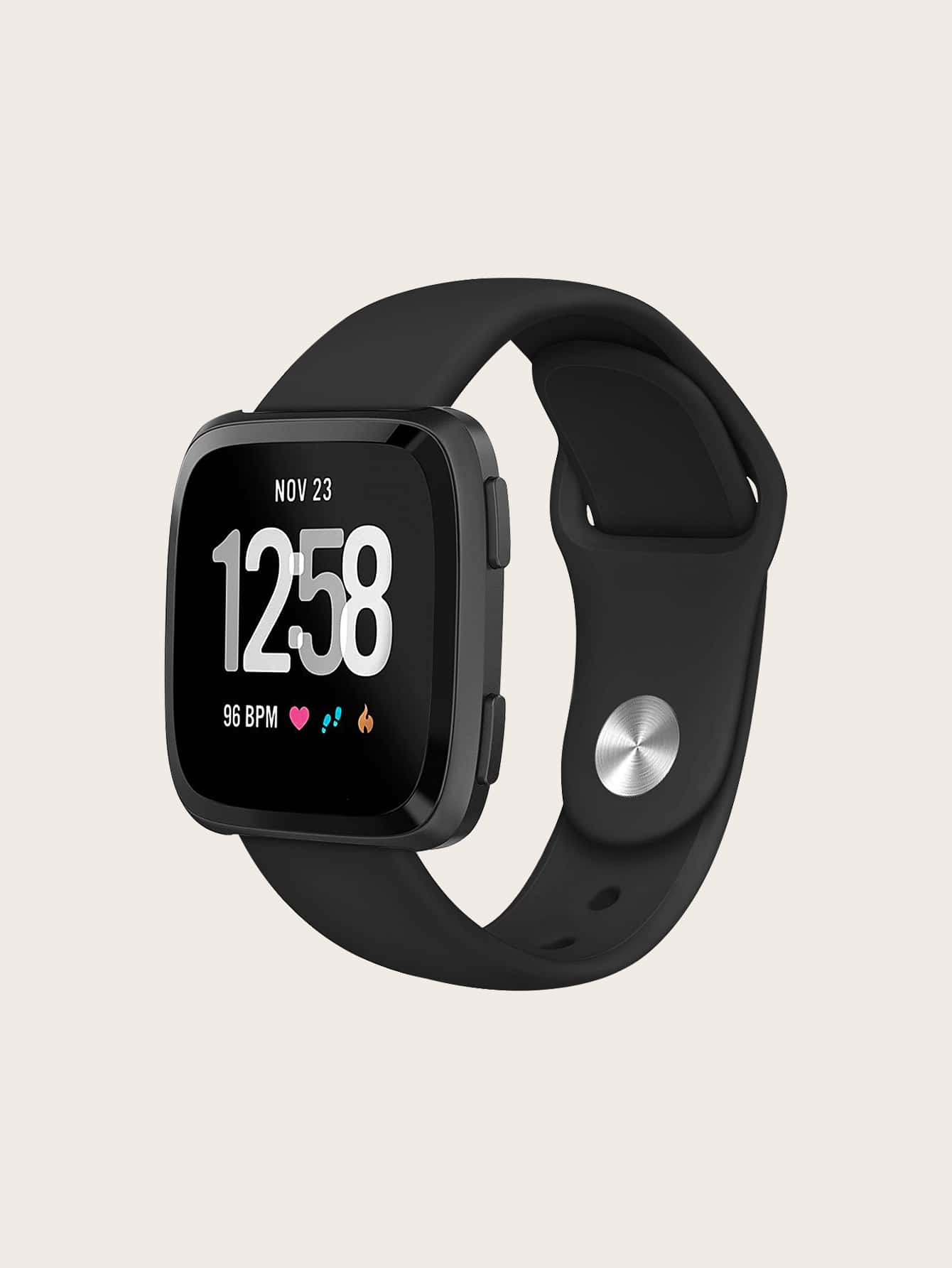 Correa de reloj de silicona compatible con Fitbit Versa - Negro - Ver 1