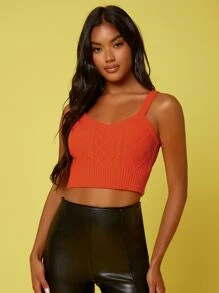 SHEIN Unity Knit ngọn màu trơn Giải trí - Màu Cam cháy - Xem 3