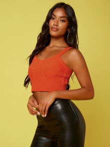 SHEIN Unity Knit ngọn màu trơn Giải trí - Màu Cam cháy - Xem 4