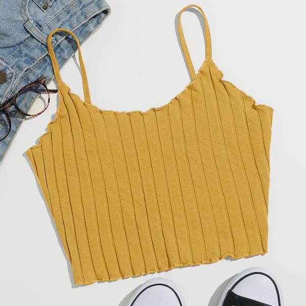 

Lettuce Trim Rib-knit Cami Top, Mustard yellow
