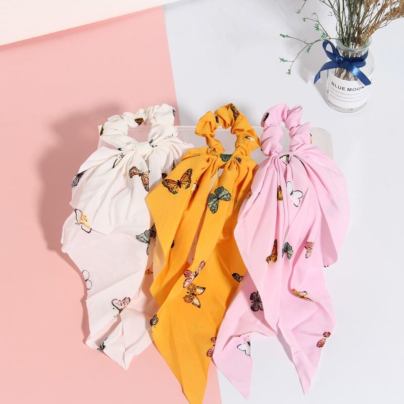 

3pcs Butterfly Pattern Scrunchie Scarf, Multicolor