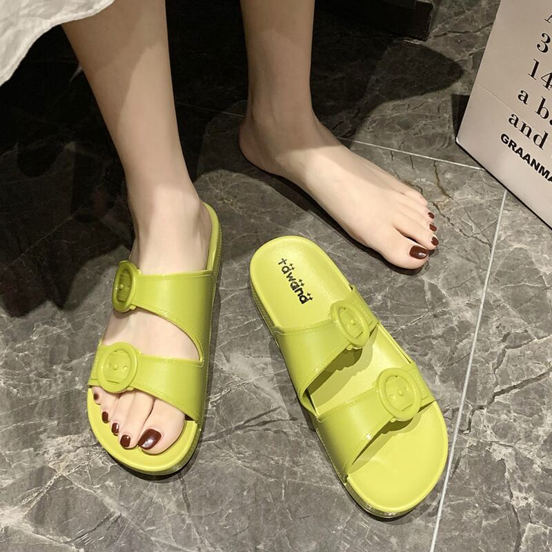 

Buckle Decor Slides, Green