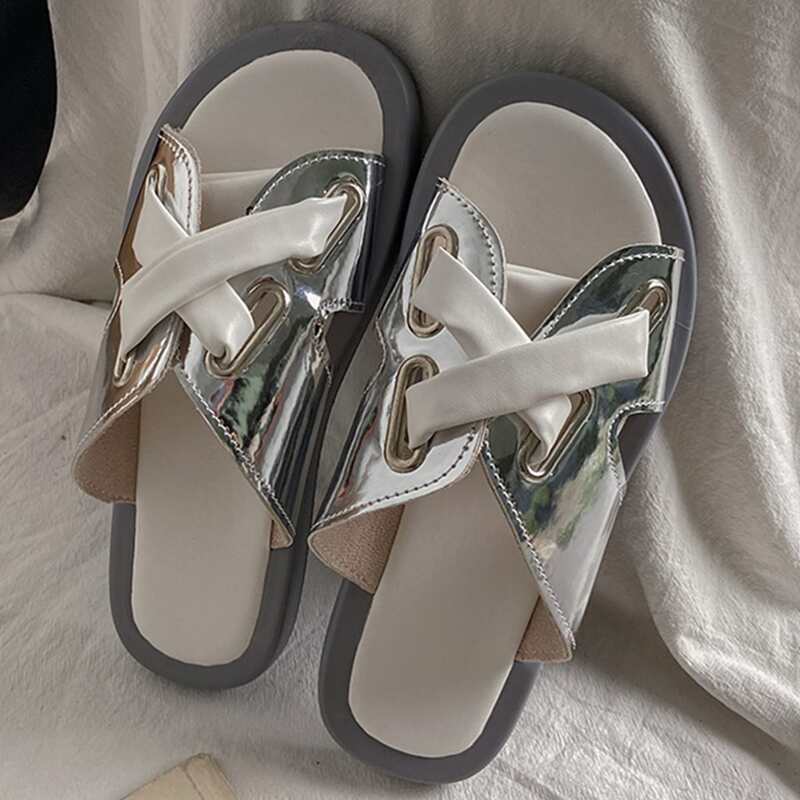 

Criss Cross Open Toe Sandals, Silver
