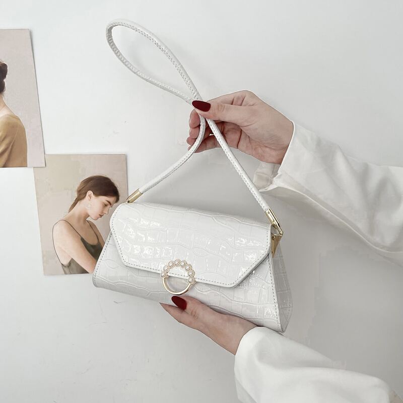 

Croc Embossed Shoulder Bag, White
