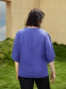 大碼幾何印花蝙蝠袖襯衫 - 藍色 - 查看 2