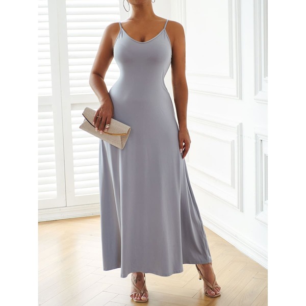 

Solid Spaghetti Strap A-line Dress, Light grey