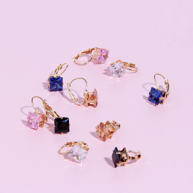 

5pairs Gemstone Decor Earrings, Multicolor