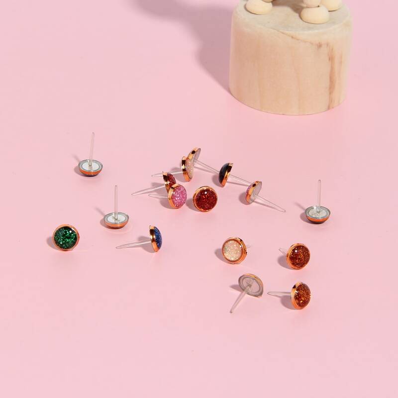 

8pairs Glitter Stud Earrings, Multicolor