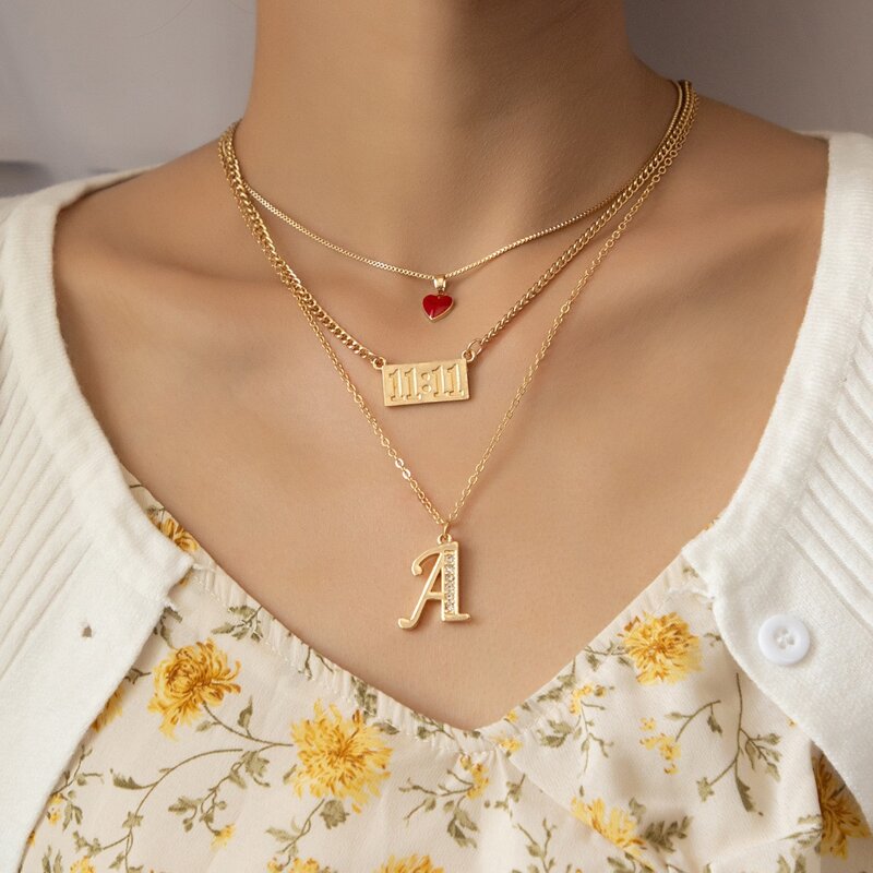 

Letter Pendant Layered Chain Necklace, Gold