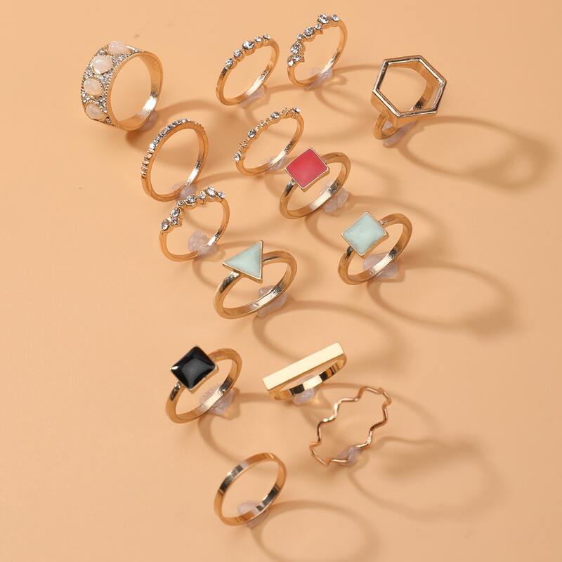 

14pcs Geo Design Ring, Gold