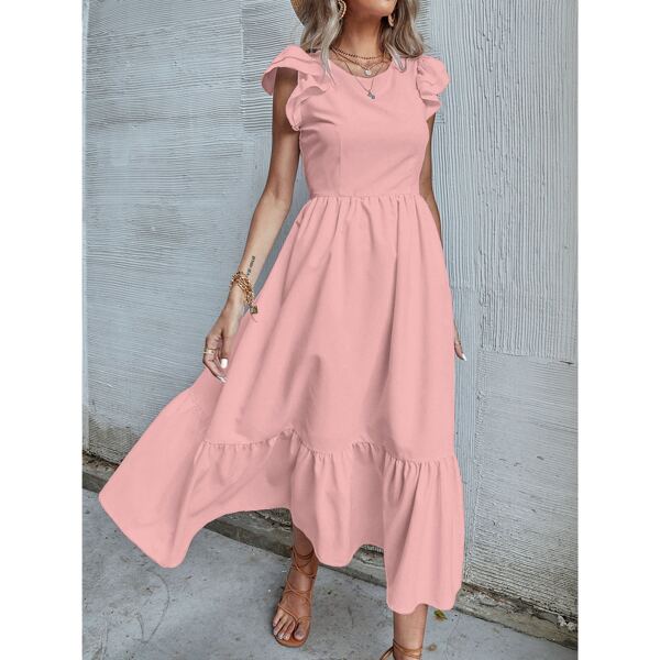 

Solid Ruffle Trim Dress, Pink