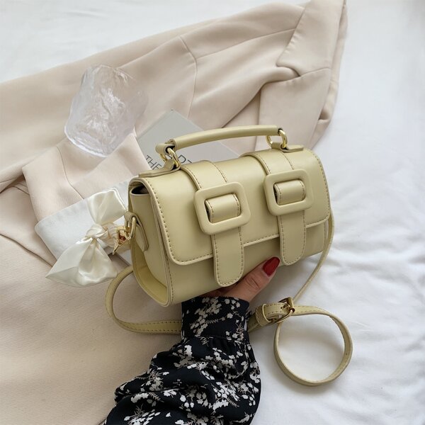 

Minimalist Buckle Decor Satchel Bag, Yellow