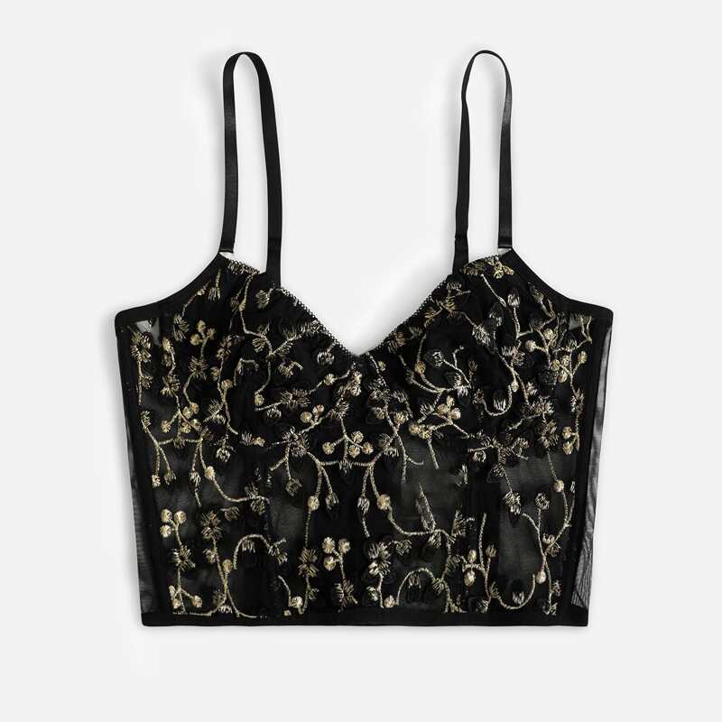 

Floral Embroidery Cami Top, Black
