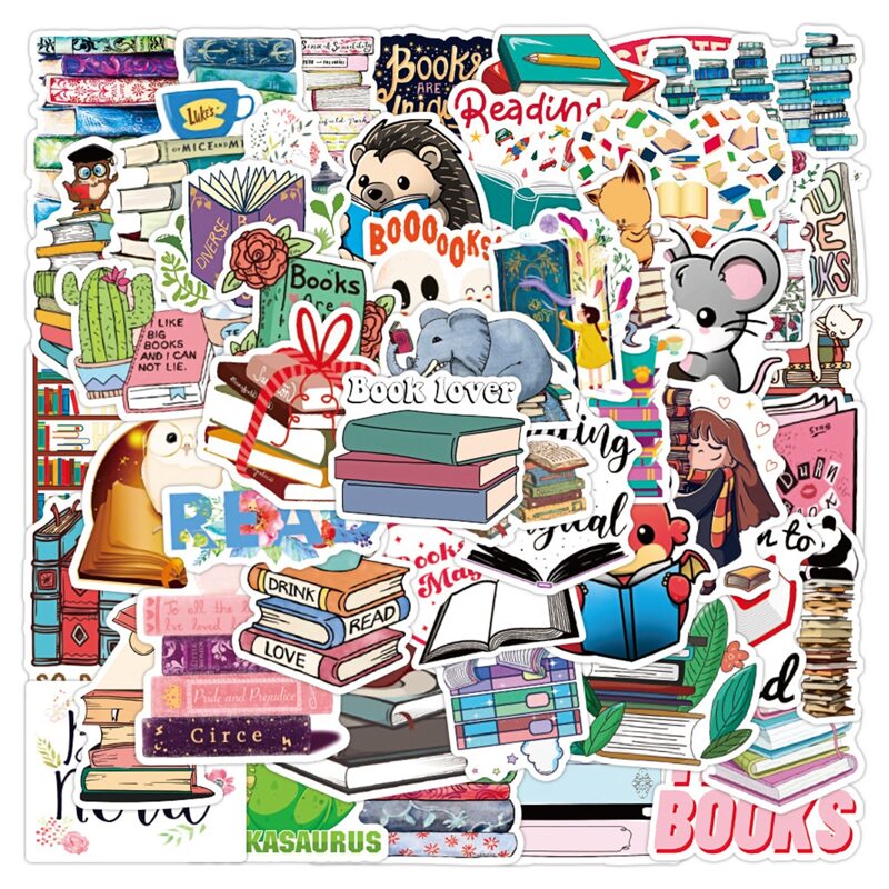 

50pcs Book Pattern Sticker, Multicolor