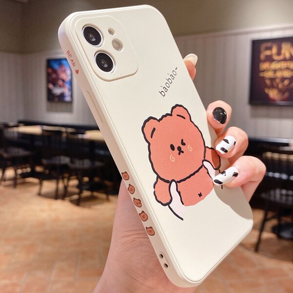 

Cartoon Bear Print iPhone Case, Beige