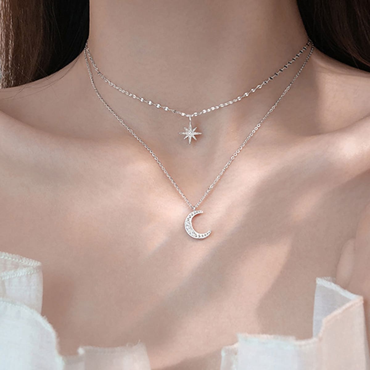 

Star & Moon Layered Necklace, Silver