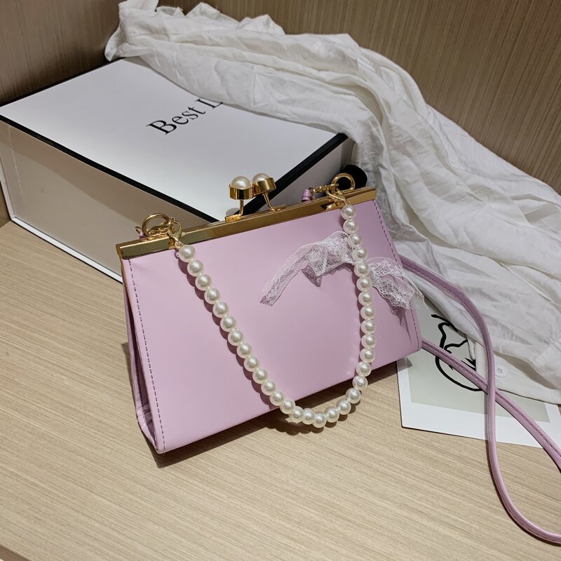 

Faux Pearl Decor Satchel Bag, Purple