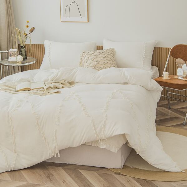 

Tassel Decor Duvet Cover Set Without Filler, White