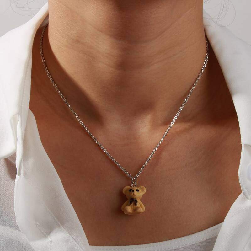 

Bear Pendant Necklace, Khaki